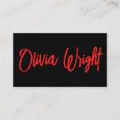 赤いはっきりした署モダン名スクリプトタイポグラフィ黒 名刺 (正面)