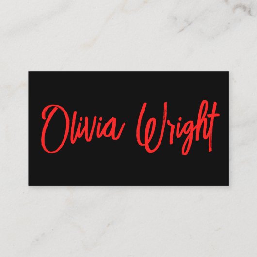 赤いはっきりした署モダン名スクリプトタイポグラフィ黒 名刺 (正面)