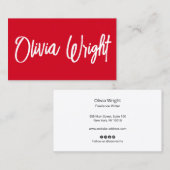 赤いはっきりした署名スクリプトタイポグラフィ 名刺 (正面/裏面)