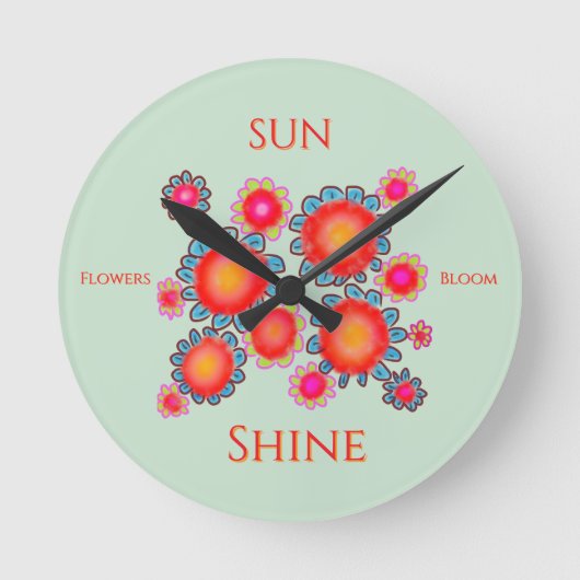 赤いひまわりのグラフィック「SunShine Flowers Bloom」 ラウンド壁時計 (正面)