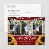 赤いひまわりの結婚式 写真付き日程お知らせカード 案内ポストカード (正面/裏面)