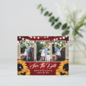 赤いひまわりの結婚式 写真付き日程お知らせカード 案内ポストカード (スタンド正面)