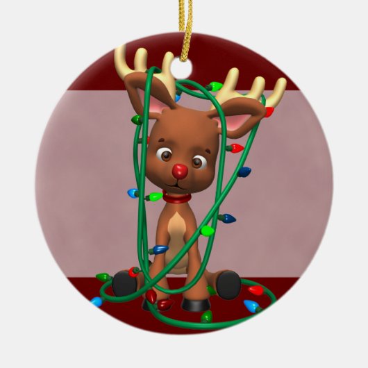 赤いゆっくり進られたトナカイのクリスマスのオーナメント セラミックオーナメント (正面)