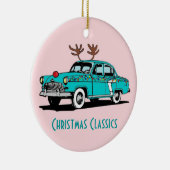 赤いゆっくり進られたトナカイクラシックな車のクリスマスのオーナメント セラミックオーナメント (右)