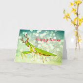 赤いゆっくり進られた祈るカマキリのカスタムなクリスマスカード カード (黄色い花)