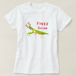 赤いゆっくり進られた祈るカマキリのクリスマスのTシャツ Tシャツ