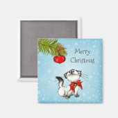 赤いよくはしゃぐ弓を持つクリスマス子猫 マグネット (正面/裏面)