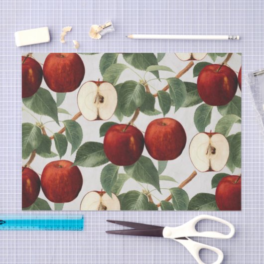 赤いりんごのヴィンテージの植物の水彩画 薄葉紙 (クラフト)