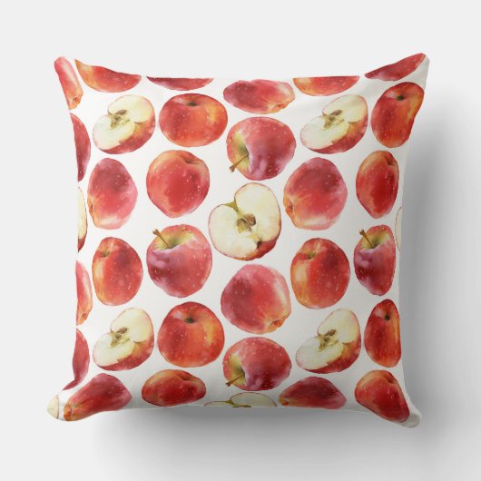 赤いりんごの枕が付いている水彩画パターン クッション (正面)
