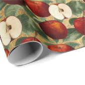 赤いりんごの植物の金ゴールドのアルファベットパターン ラッピングペーパー (ロールコーナー)