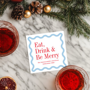 赤いアイス食べブルードリンクとBeメリー Wavy Square スタンダードカクテルナプキン