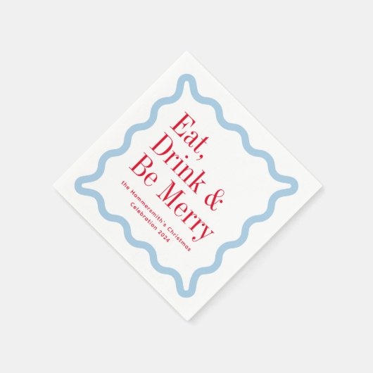 赤いアイス食べブルードリンクとBeメリー Wavy Square スタンダードカクテルナプキン (角)