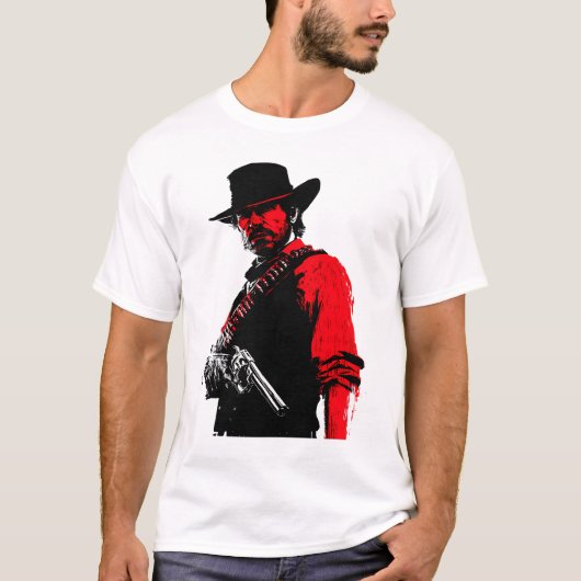 赤いアウトラインのコウボーイのTシャツデザイン Tシャツ (正面)