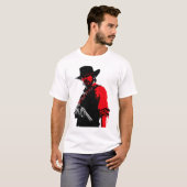 赤いアウトラインのコウボーイのTシャツデザイン Tシャツ (正面フル)