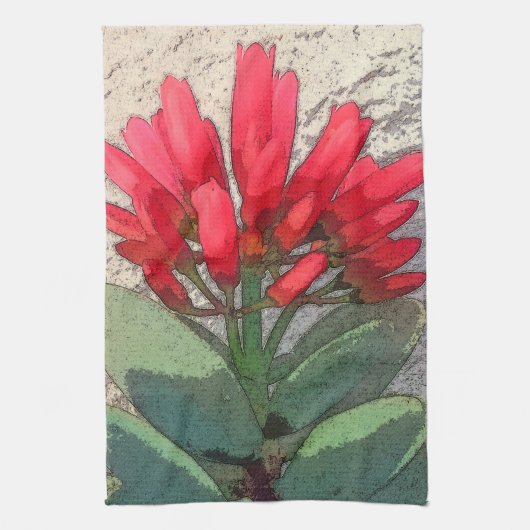 赤いアガベの花 キッチンタオル (縦)