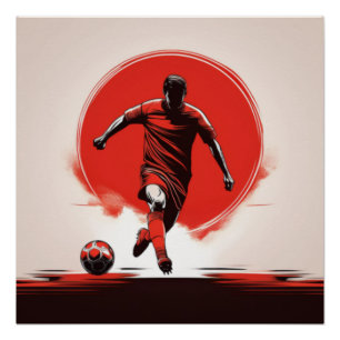 赤いアクションでサッカー選手を打つ ポスター