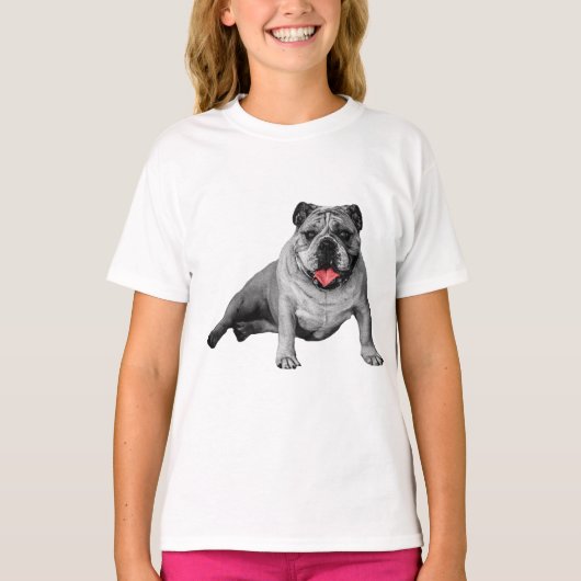 赤いアクセントがかわいいブルドッグ Tシャツ (正面)