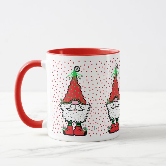 赤いアクセントが付いたクリスマス・ノーム・マグ マグカップ (左)