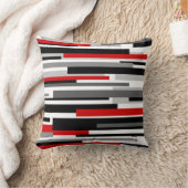 赤いアクセントの白黒水平線 クッション (ブランケット)