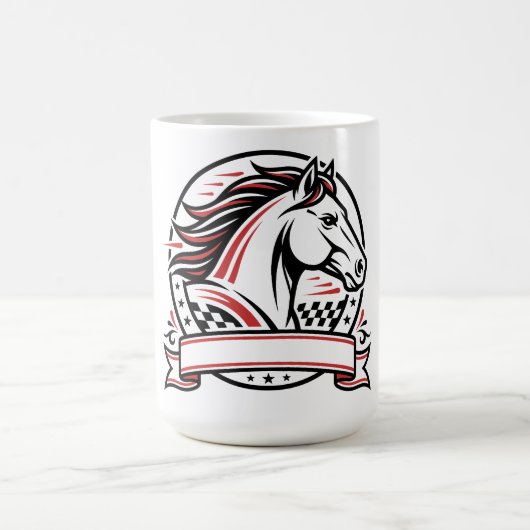 赤いアクセントの競走馬 コーヒーマグカップ (中央)