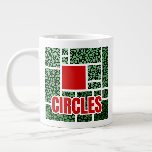 赤いアクセントの緑の斑点抽象画 ジャンボコーヒーマグカップ (左)