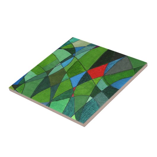 赤いアクセントを持つ緩やかに湾曲したフリー型枠グリーン タイル (側面)