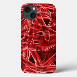 赤いアクリルの残りテープを交差させて重ねる iPhone 13ケース