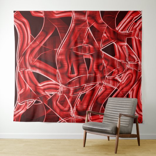 赤いアクリルテープの残り物を交差させて重ね合わせる タペストリー (インサイチュ(横))