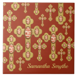 赤いアゲートフェイクの6つの出芽クロス –  タイル