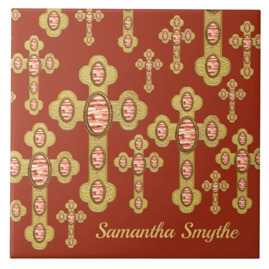 赤いアゲートフェイクの6つの出芽クロス –  タイル (正面)