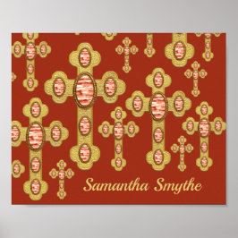 赤いアゲートフェイクの6つの出芽クロス –  ポスター