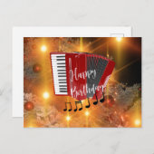 赤いアコーディオンのハッピーバースデーカード ポストカード (正面/裏面)