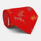 赤いアジアヴィンテージ花のタイかベルト ネクタイ (ロール)