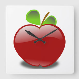赤いアップルの四角い壁掛け時計 スクエア壁時計