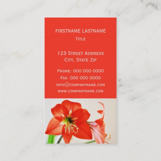 赤いアマリリスの花 名刺 (裏面)