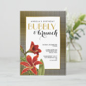 赤いアマリリス花のゴールドチェック 招待状 (スタンド正面)