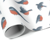 赤いアメリカコマドリの鳥のクリスマスパターン（白背景） ラッピングペーパー (ロールコーナー)