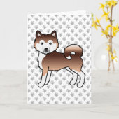 赤いアラスカのマラミュートのかわいい漫画の犬 カード (黄色い花)