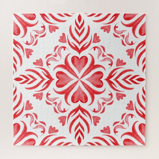 赤いアラベスクの水色:装飾模様。 ジグソーパズル (横)