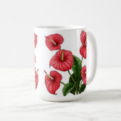 赤いアンスリウムの花と緑の葉 コーヒーマグカップ (正面右)
