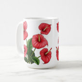赤いアンスリウムの花と緑の葉 コーヒーマグカップ (正面左)