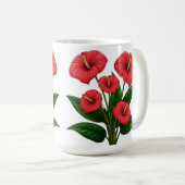 赤いアンスリウムの花と緑の葉 コーヒーマグカップ (正面右)