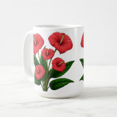 赤いアンスリウムの花と緑の葉 コーヒーマグカップ (正面左)