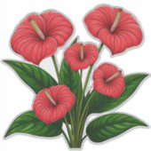 赤いアンスリウムの花と緑の葉 シール (正面)