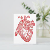 赤いアンティークの解剖学的心臓 ポストカード (スタンド正面)