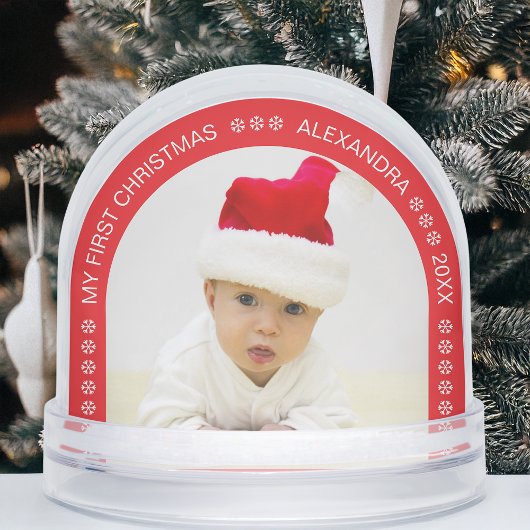 赤いアーチの赤ちゃんの写真 私の初めてのクリスマス 雪の結晶