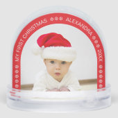 赤いアーチの赤ちゃんの写真 私の初めてのクリスマス 雪の結晶 (裏面)