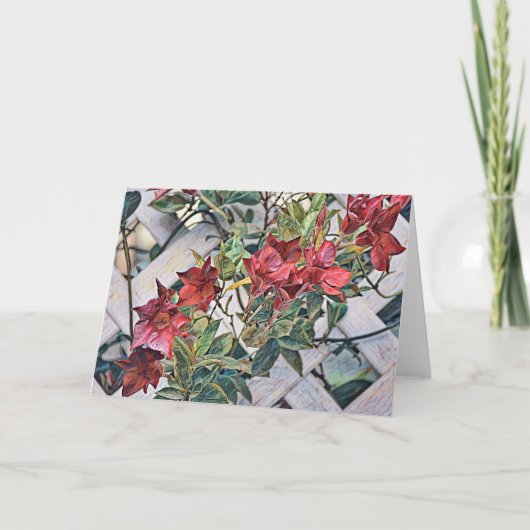 赤いアート花のFence Clematisノートカード カード (正面)