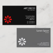 赤いアールデコの花の記号-黒 名刺 (正面/裏面)