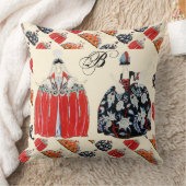 赤いアールデコファッション衣装モノグラムの女性 クッション (ブランケット)